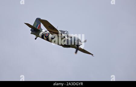 Grumman Wildcat FM2 (G-RUMW) all'IWM Duxford, Battaglia di Gran Bretagna su airshow il 22 settembre 2019 Foto Stock