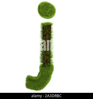 Erba verde lettera J isolati su sfondo bianco. Font per il design. 3D'illustrazione. Foto Stock