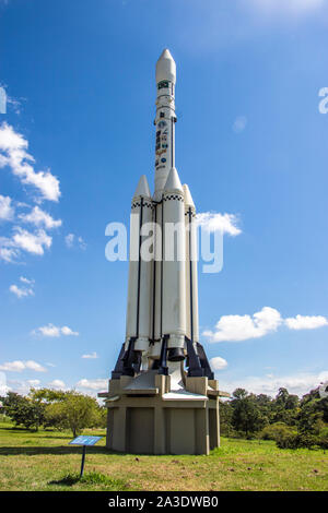 Replica Satellite VLS di veicoli di lancio, Aerospaziale Brasiliano Memorial MAB, São José dos Campos, São Paulo, Brasile Foto Stock