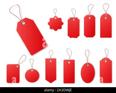 Rosso vendita tag. Relistic texrure modelli vettoriali Illustrazione Vettoriale