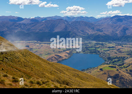 Vista del lago dal Hayes Remarkables, Nuova Zelanda Foto Stock
