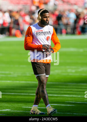 Santa Clara, CA. Il 7 ottobre, 2019. Cleveland Browns wide receiver Odell Beckham (13) prima della NFL partita di calcio tra i Cleveland Browns e San Francisco 49ers a Levi's Stadium di Santa Clara, CA. Damon Tarver/Cal Sport Media/Alamy Live News Foto Stock