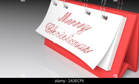 Buon Natale in eleganti caratteri rossi su un foglio di carta bianca - 3D rendering immagine Foto Stock