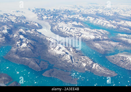 Vista aerea della Scenic Groenlandia ghiacciai, iceberg Foto Stock