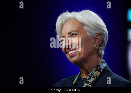 Washington, Stati Uniti d'America. Xix Sep, 2019. Christine Lagarde, ex direttore generale del Fondo monetario internazionale (FMI), parla durante un'intervista con Xinhua in Washington, DC, Stati Uniti sul Sett. 19, 2019. Per andare con:Intervista: ex capo del FMI Lagarde chiede un nuovo multilateralismo Credito: Liu Jie/Xinhua/Alamy Live News Foto Stock