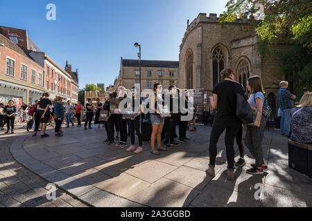 Campagna per gli animali e i pesci nella catena alimentare Sidney Street Cambridge 2019 Foto Stock