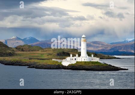 Regno Unito, Scozia, Highland, Ebridi Interne, Loch Linnhe, isola di Lismore Eilean Musdile faro, a est di Mull isola tra Oban e Craignure Mull Foto Stock