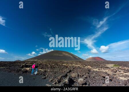 Spagna Isole Canarie Lanzarote Island, Montana Colorada e Montana Negra Foto Stock