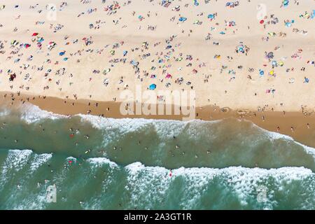 Francia, Gironde, Lacanau, Lacanau Oc?Un, la spiaggia in estate (vista aerea) Foto Stock