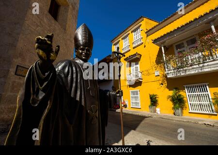 La Colombia, Dipartimento di Bolivar, Cartagena delle Indie, centro coloniale registrati Patrimonio Mondiale UNESCO bu, Plaza de la Inquisicion Foto Stock