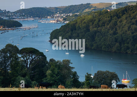 Kingswear, Dartmouth e il Dart Estuary dai Greenway, Devon, Inghilterra, Regno Unito Foto Stock