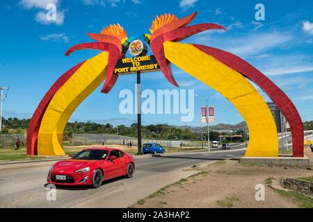 Papua Nuova Guinea-Papua bay, Capitale Nazionale Port Moresby città, quartiere Waigani, porta di aeroporto accoglienza dei visitatori Foto Stock