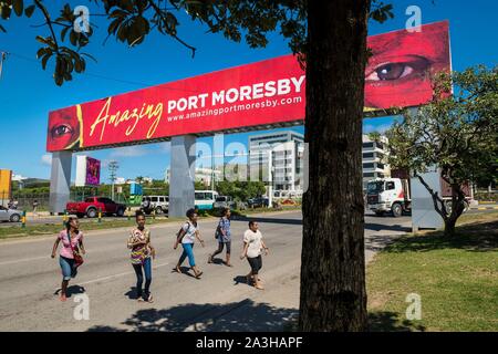 Papua Nuova Guinea-Papua bay, Capitale Nazionale Port Moresby città, quartiere Waigani, campagna di promozione per la città nei pressi della città di visione Foto Stock