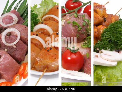 Collage di diverse di carne con le verdure e le erbe e spezie Foto Stock