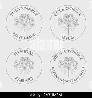 Set di vettore di lineare icone correlate alla sostenibilità del tessuto eco-friendly manufacturing Illustrazione Vettoriale