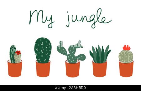 Disegnato a mano impianto cactus succulenta set. Vettore Illustrazione Vettoriale