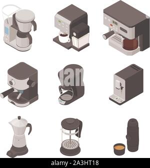 Macchina per il caffè set di icone. Set isometrica della caffettiera icone vettoriali per il web design isolato su sfondo bianco Illustrazione Vettoriale