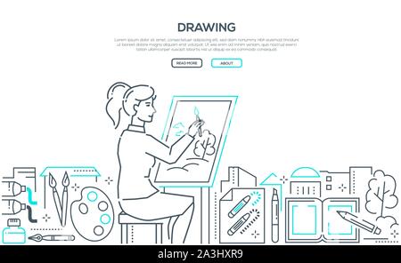 Pittori professione di vettore lineare landing page template Illustrazione Vettoriale