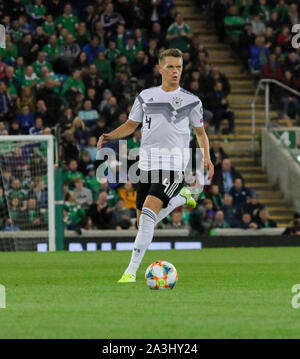 Stadio Nazionale al Windsor Park di Belfast, Irlanda del Nord. 09a settembre 2019. UEFA EURO 2020 il qualificatore- gruppo C, Irlanda del Nord 0 Germania 2. Il calcio tedesco Mathias internazionale Ginter (4) giocando per la Germania a Belfast 2019. Foto Stock