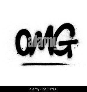 Graffiti omg abbreviazione spruzzato in grasso nero font Illustrazione Vettoriale