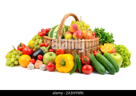 Frutta e verdura fresche isolati su sfondo bianco Foto Stock