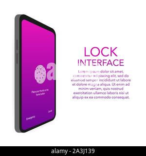 Blocco schermo Password autenticazione smartphone modello di sfondo. Illustrazione del telefono riconoscimento id password per il blocco dello schermo o nella schermata di blocco di codice Illustrazione Vettoriale