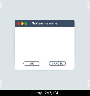 Vecchia scuola sistema operativo modello di messaggio. Computer classico elemento di interfaccia utente con i pulsanti OK e Annulla. Vettore illustrazione stock. Illustrazione Vettoriale
