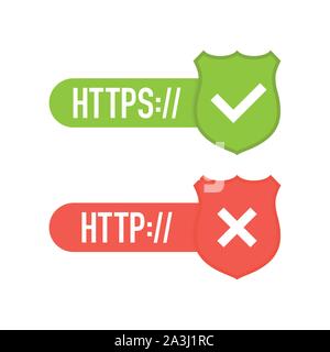 Http e https protocolli sulla protezione, su sfondo bianco. Vettore illustrazione stock Illustrazione Vettoriale