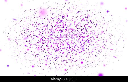 Viola coriandoli. La caduta casualmente glitter tinsel. Shiny turno isolato particelle su sfondo bianco. Vector celebration illustrazione per il carnevale, pa Illustrazione Vettoriale