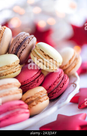 Macarons per Natale il fuoco selettivo testo macro su lay Foto Stock