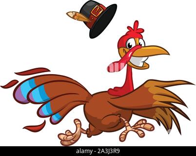 Felice la Turchia cartoon in esecuzione. Vector cartoon Illustrazione Vettoriale