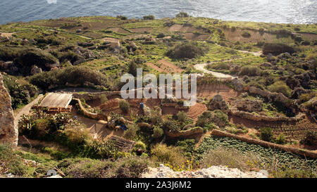 Vista dalla cima delle scogliere di Dingli sul paesaggio rurale, Malta Foto Stock