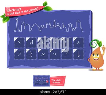 Gioco educativo per bambini e adulti per sviluppare l'attenzione. Compito gioco la parte che non è parte dell'immagine? Illustrazione Vettoriale