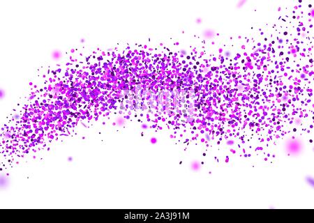 Violetta coriandoli. La caduta casualmente glitter tinsel. Shiny turno isolato particelle su sfondo bianco. Vector celebration illustrazione per il carnevale, pa Illustrazione Vettoriale
