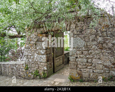 Porta medievale a Mont Saint Michel Abbey, Normandia, Francia Foto Stock