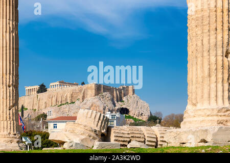 Atene antica e tempio del Partenone all'Acropoli, Grecia Foto Stock