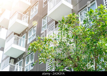 Vivere Verde spazio pubblico struttura di impianto per il raffreddamento e aria fresca buona ozono attorno al condominio Foto Stock