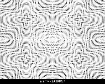 Bianco e nero moderno astratto cerchi concentrici texture. Abstract strisce a spirale sfondo, ottico, op art seamless pattern. Illustrazione Vettoriale. Sfondo di mezzitoni. Illustrazione Vettoriale