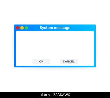 Vecchia scuola sistema operativo modello di messaggio. Computer classico elemento di interfaccia utente con i pulsanti OK e Annulla. Vettore illustrazione stock. Illustrazione Vettoriale