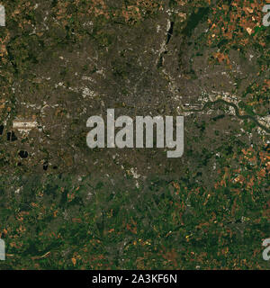 Londra, capitale della Gran Bretagna, visto dallo spazio - contiene modificati Sentinella di Copernico dati (2019) Foto Stock