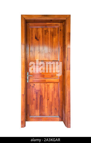 Porta di legno fatto di parquet plance isolati su sfondo bianco Foto Stock