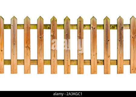 Picchetti in legno recinto isolato su sfondo bianco Foto Stock
