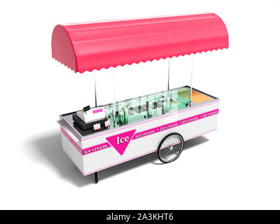 Rosa moderno frigorifero portatile per la vendita di gelati in strada in prospettiva 3D render su sfondo bianco con ombra Foto Stock