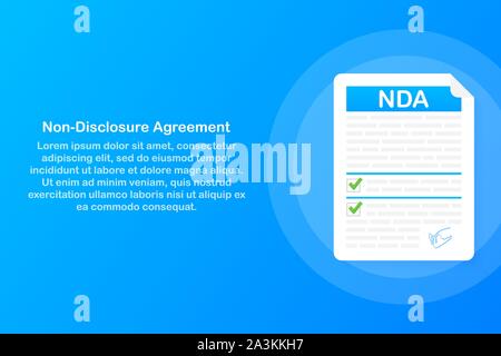 La firma di NDA. Accordo di non divulgazione documento. Vettore illustrazione stock. Illustrazione Vettoriale