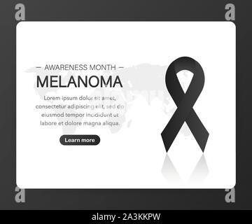 Banner con cancro Melanoma consapevolezza realistica nastro nero. Illustrazione Vettoriale. Illustrazione Vettoriale