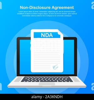 La firma di NDA. Accordo di non divulgazione documento. Illustrazione Vettoriale. Illustrazione Vettoriale