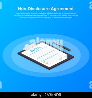 La firma di NDA. Accordo di non divulgazione documento. Illustrazione Vettoriale. Illustrazione Vettoriale