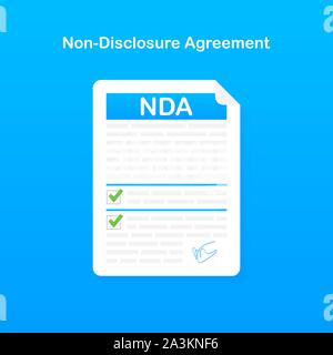 La firma di NDA. Accordo di non divulgazione documento. Illustrazione Vettoriale. Illustrazione Vettoriale