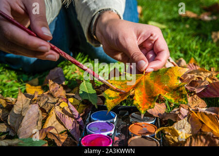 Foglia di acero pittura artigianato kindergarten Foto Stock