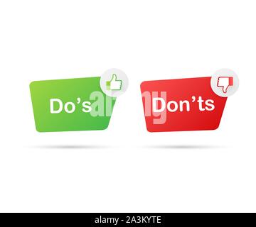 Cosa fare e cosa non fare come il pollice in alto o in basso. flat semplice pollice in alto il simbolo minimo logotipo rotondo element set graphic design isolato su bianco. Stock di vettore Illustrazione Vettoriale